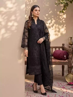 3PC Stitched Organza Embroidered Suit