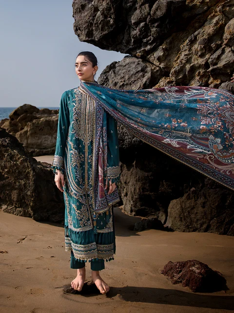 3PC UNSTITCHED FESTIVE EMBROIDERED SUIT