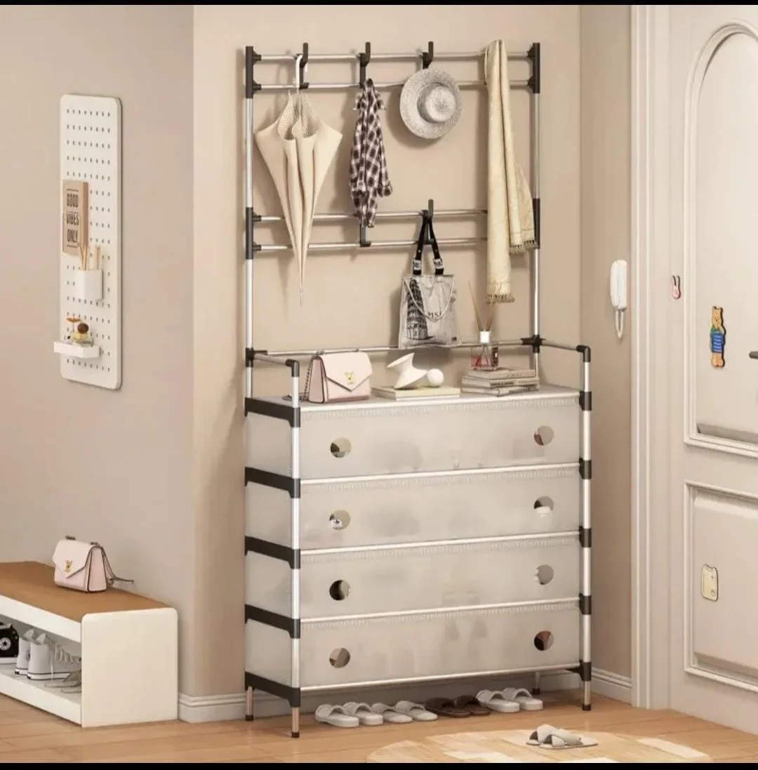 5 Layer Dustproof Shoe Rack with Upper Hanging Bag
