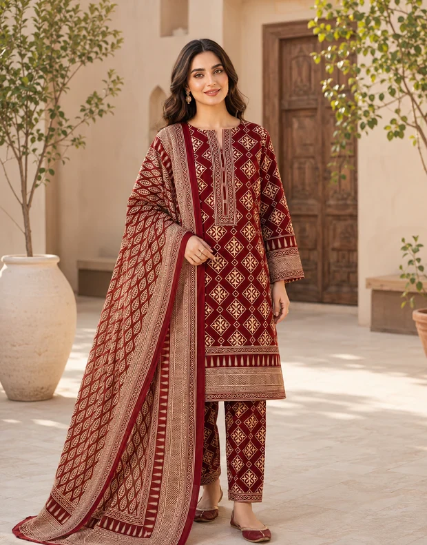 Swiss Lawn Unstitched 3 Piece Suit - A1609